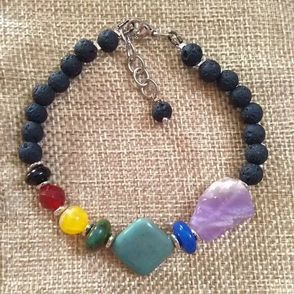 7 Chakra Bracelet ~ Balance Your Energy ~ Cool Calm & Collected Meditations 7-8" - Picture 2 of 9